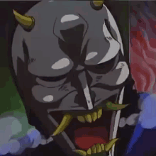a cartoon of a demon with horns and a mouth open