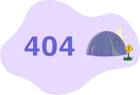 an illustration of a tent and the number 404 on a purple background