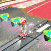 a video game character is riding a pink skateboard