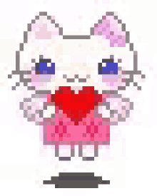 a pixel art drawing of a cat holding a heart .