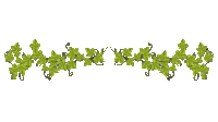 a row of green ivy leaves with swirls on a white background