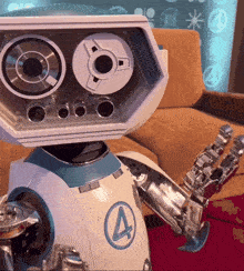 a robot with a blue circle with the number 4 on it