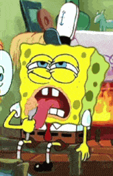 a cartoon of spongebob with his tongue out
