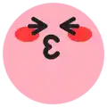 a pink circle with a cartoon face on it and arrows pointing to the left and right .