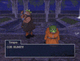 a video game character named yangus is standing next to another character