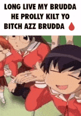a cartoon of a boy kneeling down with the words long live my brudda