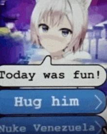 a video of a girl saying today was fun and hugging him