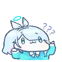 a pixel art drawing of a girl with a bow on her head and a question mark .