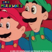 a cartoon of mario and luigi from super mario world 1991
