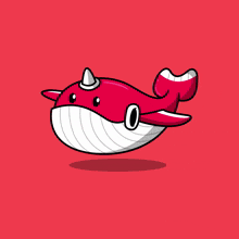 a cartoon of a pink whale with a black ball in its mouth