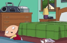 a cartoon of stewie from family guy laying on the floor