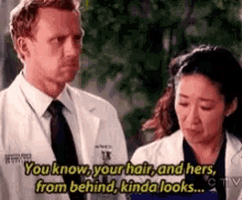 Sandra Oh Your Hair And Hers From Behind GIF - Sandra Oh Your Hair And Hers From Behind Kevin Mc Kidd GIFs