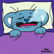 a cartoon of a cat sleeping under a pillow with the words chill chinchilla on the bottom