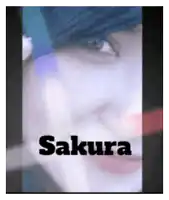 a close up of a person 's face with the name sakura written above it