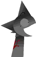 a cartoon drawing of a shark with blood on it 's neck