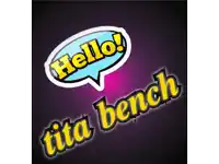 a sticker that says hello tita bench on a dark background