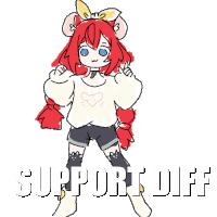 a drawing of a girl with red hair and the words " support diff " on the bottom