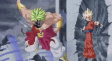 broly and goku are fighting each other in a dragon ball z cartoon .