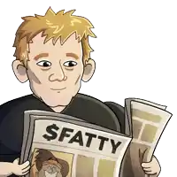 a cartoon of a man reading a newspaper that says ' s fatty ' on it