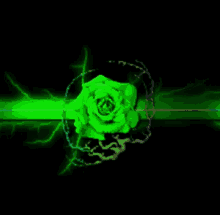 a green rose is surrounded by green lightning