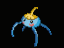 a pixel art of a blue octopus with a yellow hat on it