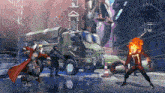 a cartoon scene with a truck that says nitro on the back