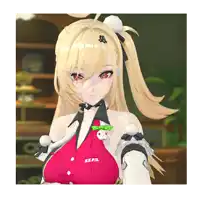 a girl with blonde hair is wearing a red shirt that says keps on it