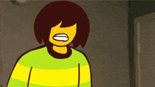 a green and yellow cartoon character with a red heart