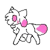 a pixel art drawing of a white cat with pink wings .