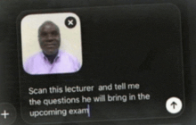 a black screen with a picture of a man and the words scan this lecturer and tell me the questions he will bring in the upcoming exam
