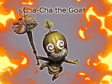 cha-cha the goat is a cartoon character holding an axe