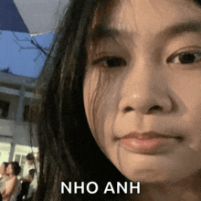 a close up of a woman 's face with the word nho anh written below her