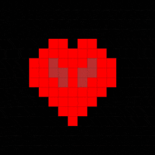 a pixel art of a heart with red eyes on a black background .