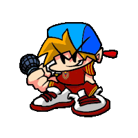 a cartoon character is holding a microphone and wearing a blue hat .