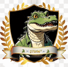 a picture of a crocodile with the name storm on a banner