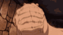 a close up of a person 's fist against a rock wall
