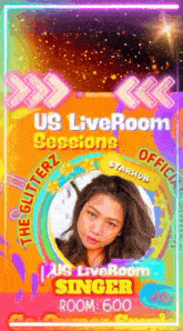 a poster for us live room sessions with a picture of a girl