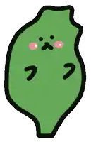 a cartoon drawing of a green frog with a face and two eyes
