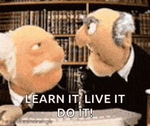 two muppets are talking to each other with the words learn it live it do it written below them