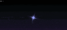 a purple star is shining brightly in the dark night sky .