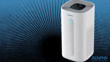 a renpho air purifier is sitting on a blue and black background