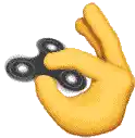 a yellow hand is holding a black fidget spinner .