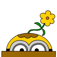 a cartoon drawing of a minion with a flower growing out of its head