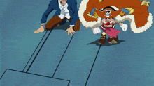a cartoon of a clown with a skull and crossbones hat