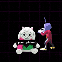 a stuffed animal with glasses and a scarf says your opinion