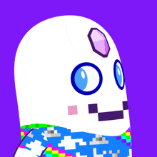 a cartoon character with blue eyes and a purple diamond on his head