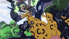 a cartoon of a man holding a sword and a leopard with the word nddds at the top