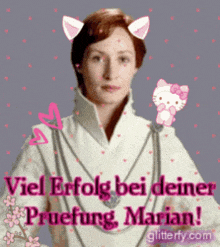 a picture of a woman with cat ears and the words viel erfolg bei deiner pruefung marian
