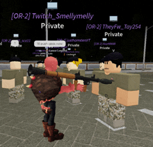 a group of soldiers in a video game with one holding a rocket launcher and another holding a gun
