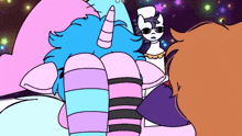a cartoon drawing of a unicorn and a girl